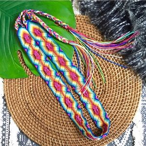 Rainbow Woven Festival Belt with Tassel Detail